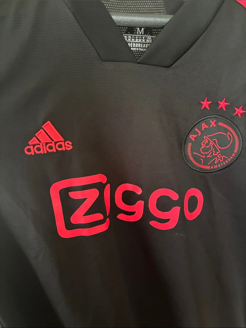 adidas Kids Black Ajax Jersey with Red Logos and Rasta Trim